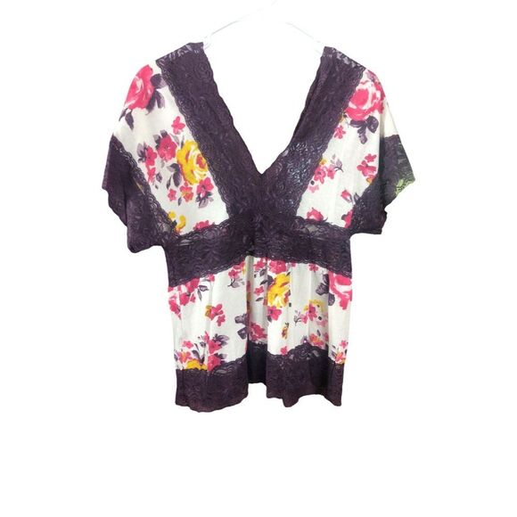 BONGO Women’s XL Red and Orange Floral V-Neck Blouse - Picture 2 of 3